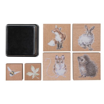 Fox, hare, mouse and hedgehog ink stamp set