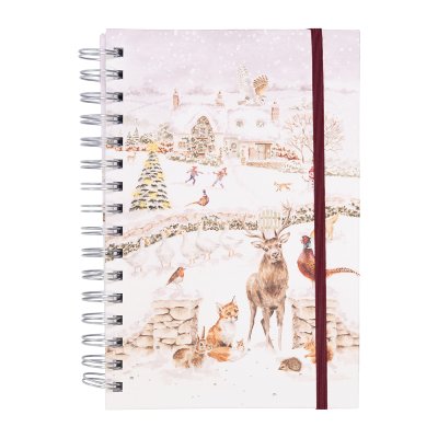 Spiral bound notebook with animal snowy scene on the cover