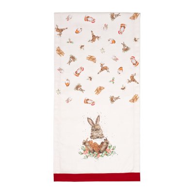 Festive table runner with Christmas animal illustrations